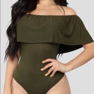 Small | Dark Green | Off the Shoulder Bodysuit